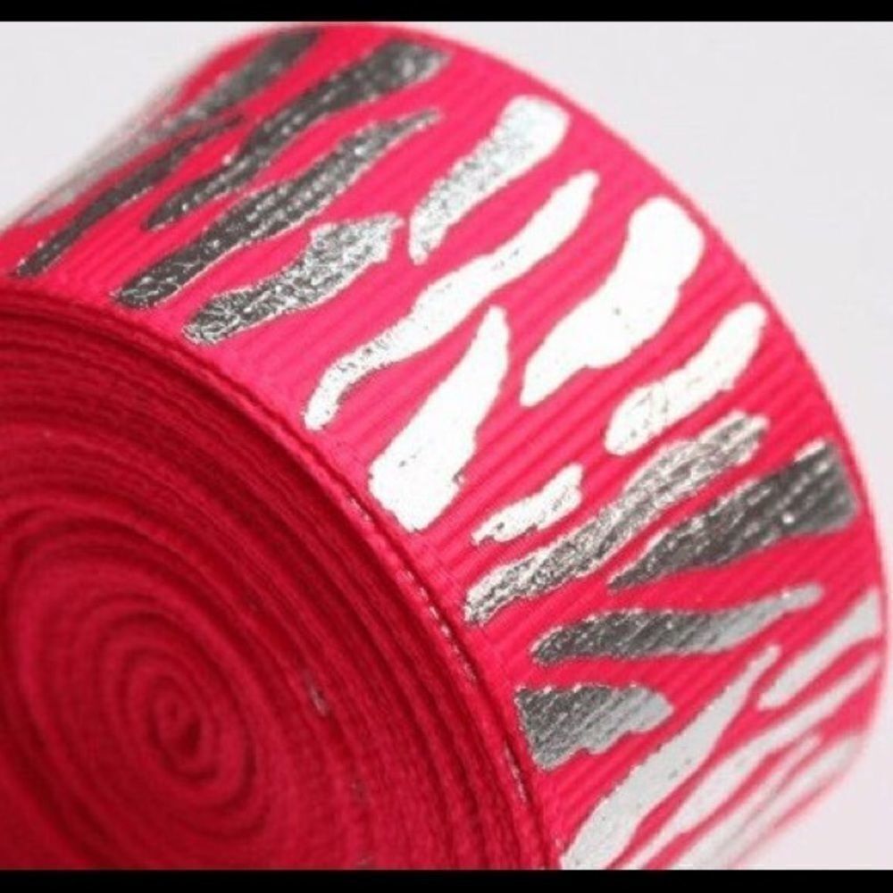 7/8'' grosgrain Ribbon NEW 5 yards Hot pink zebra